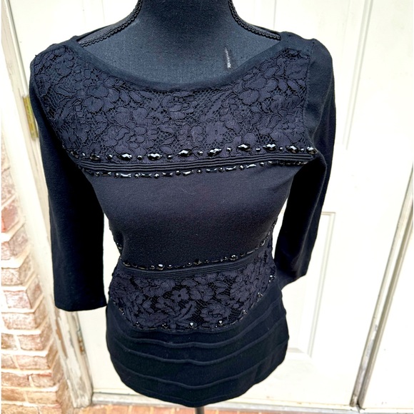 White House Black Market, Black, Lace, Beaded, Sweater, Size XS - Picture 1 of 3